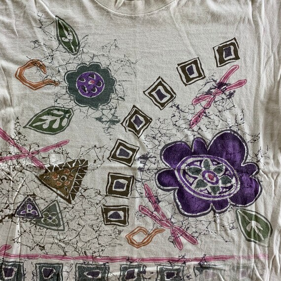 Vintage 1990s White Floral Printed T-shirt size O… - image 2