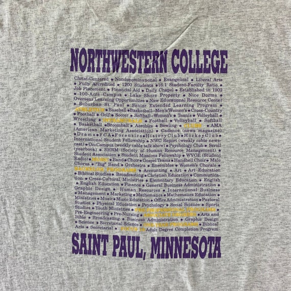 Vintage 1990s Northwestern College T-shirt size X… - image 5