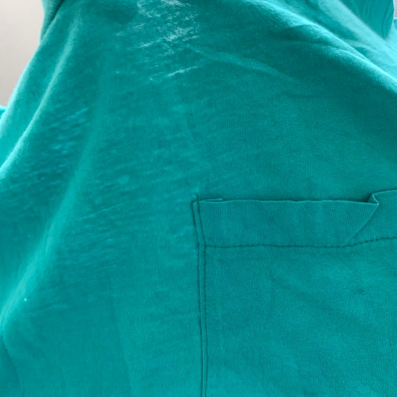 Vintage 1980s Sea Green Pocket Blank T-shirt size… - image 3