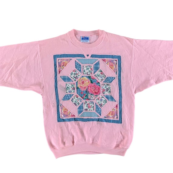Vintage 1990s Floral Patchwork Sweatshirt size La… - image 1