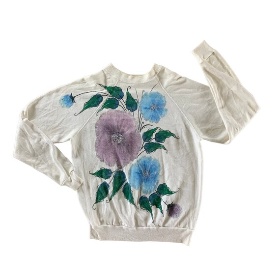Vintage 1990s Dirty White Flower Sweatshirt size … - image 1