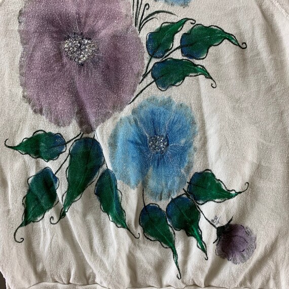 Vintage 1990s Dirty White Flower Sweatshirt size … - image 2