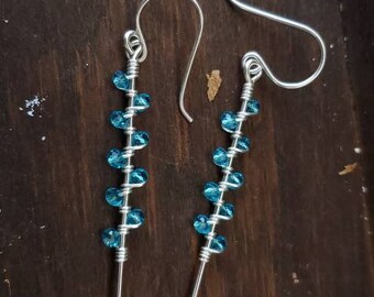 Blue glass bead earrings, sterling silver jewelry, dangle earrings, winter earrings, blue winter jewelry, chic earrings, boho jewelry.