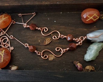 Black Banded Agate necklace, agate and Copper jewelry, copper wire jewelry, goldstone necklace, nature jewelry, hippie necklace, bohemian.