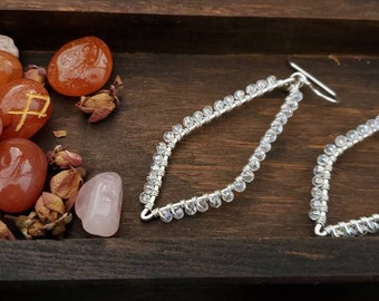 Clear glass earrings, sterling silver earrings, winter earrings, winter jewelry, sterling silver jewelry, dangle earrings, statement jewelry