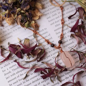 Rose Quartz Garnet Boho Metaphysical Copper Wire Wrapped Pendant Necklace Jewelry image 4