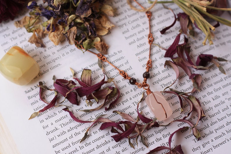 Rose Quartz Garnet Boho Metaphysical Copper Wire Wrapped Pendant Necklace Jewelry image 4