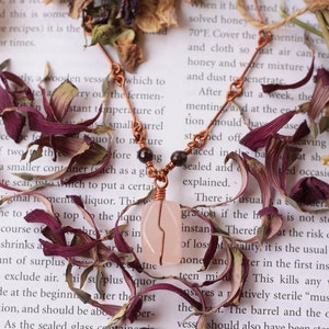 Rose Quartz Garnet Boho Metaphysical Copper Wire Wrapped Pendant Necklace Jewelry image 1
