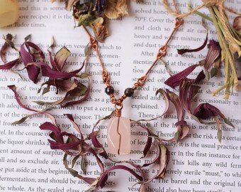 Rose Quartz Garnet Boho Metaphysical Copper Wire Wrapped Pendant Necklace Jewelry