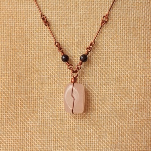 Rose Quartz Garnet Boho Metaphysical Copper Wire Wrapped Pendant Necklace Jewelry image 6