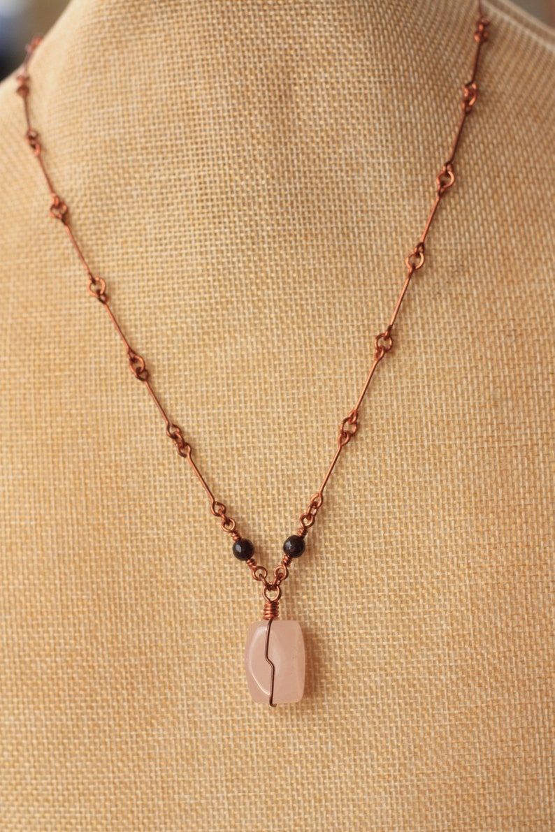 Rose Quartz Garnet Boho Metaphysical Copper Wire Wrapped Pendant Necklace Jewelry image 7