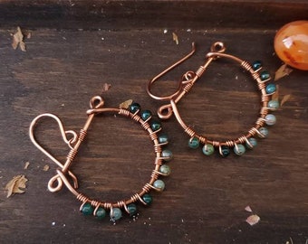 Fancy Jasper earrings, copper jewelry, nature jewelry, dangle earrings, chic earrings, hippie jewelry, boho jewelry.