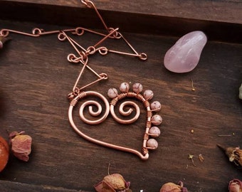 Jasper jewelry, Jasper and copper jewelry, heart-shaped pendant, pendant necklace, stone jewelry, nature jewelry