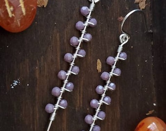 Purple glass bead earrings, purple color earrings, sterling silver jewelry, chic jewelry, dangle earrings, boho earrings, boho jewelry.