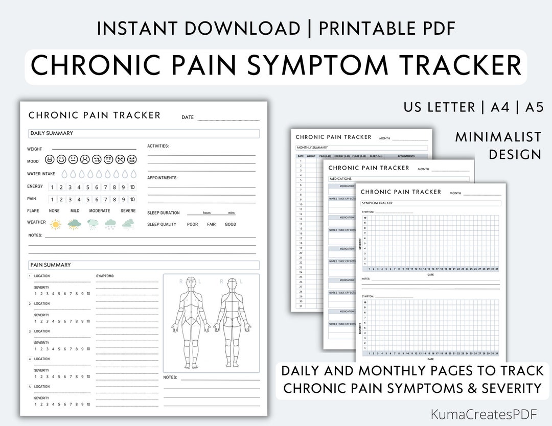 Chronic Pain Symptom Tracker | Chronic Illness Journal | Medication Log | Medical Information ...