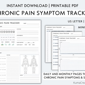 Symptomentracker voor chronische pijn | Chronische Ziektedagboek | Medicatielogboek | Medische informatiemap | Afdrukbare pdf-sjabloon
