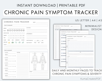 Chronic Pain Symptom Tracker | Chronic Illness Journal | Medication Log | Medical Information Binder | Printable PDF Template
