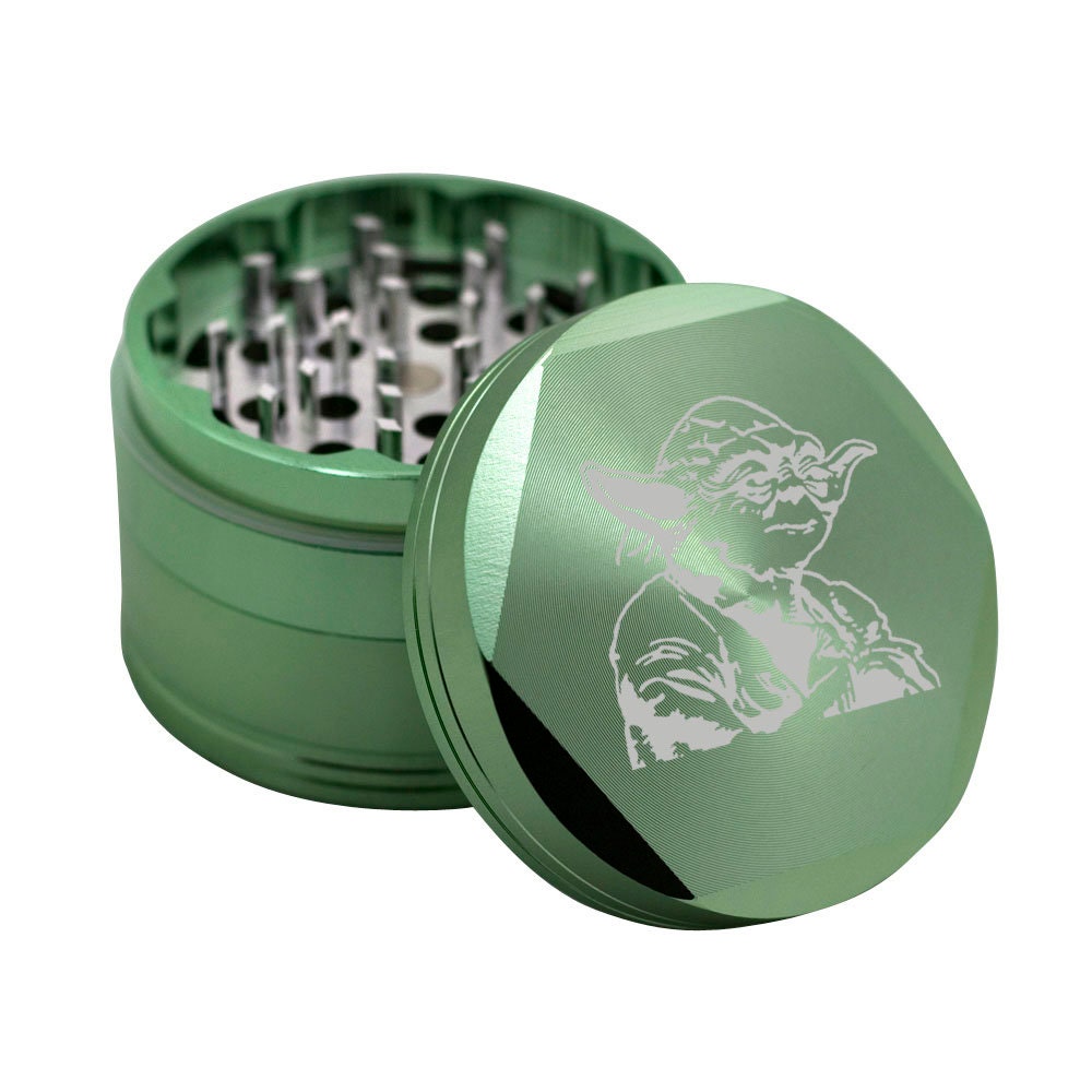 Spice Herb Grinder with Pollen Catcher 4 Piece Aluminum Alloy Metal with Holy Cross Visible Top Gold 2.5 Inch 