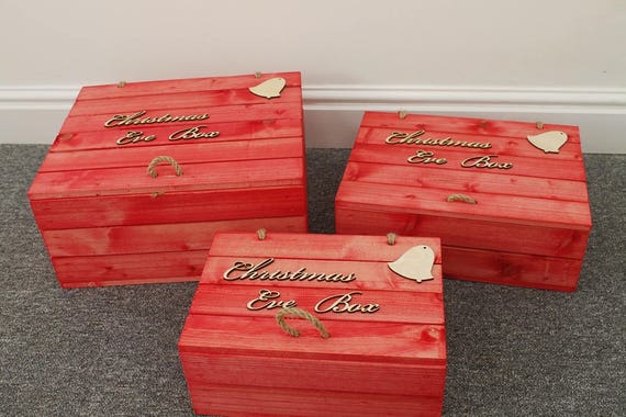 Christmas Eve Wooden Box Red Solid Pine Wood Decoupage Storage Gift Crate