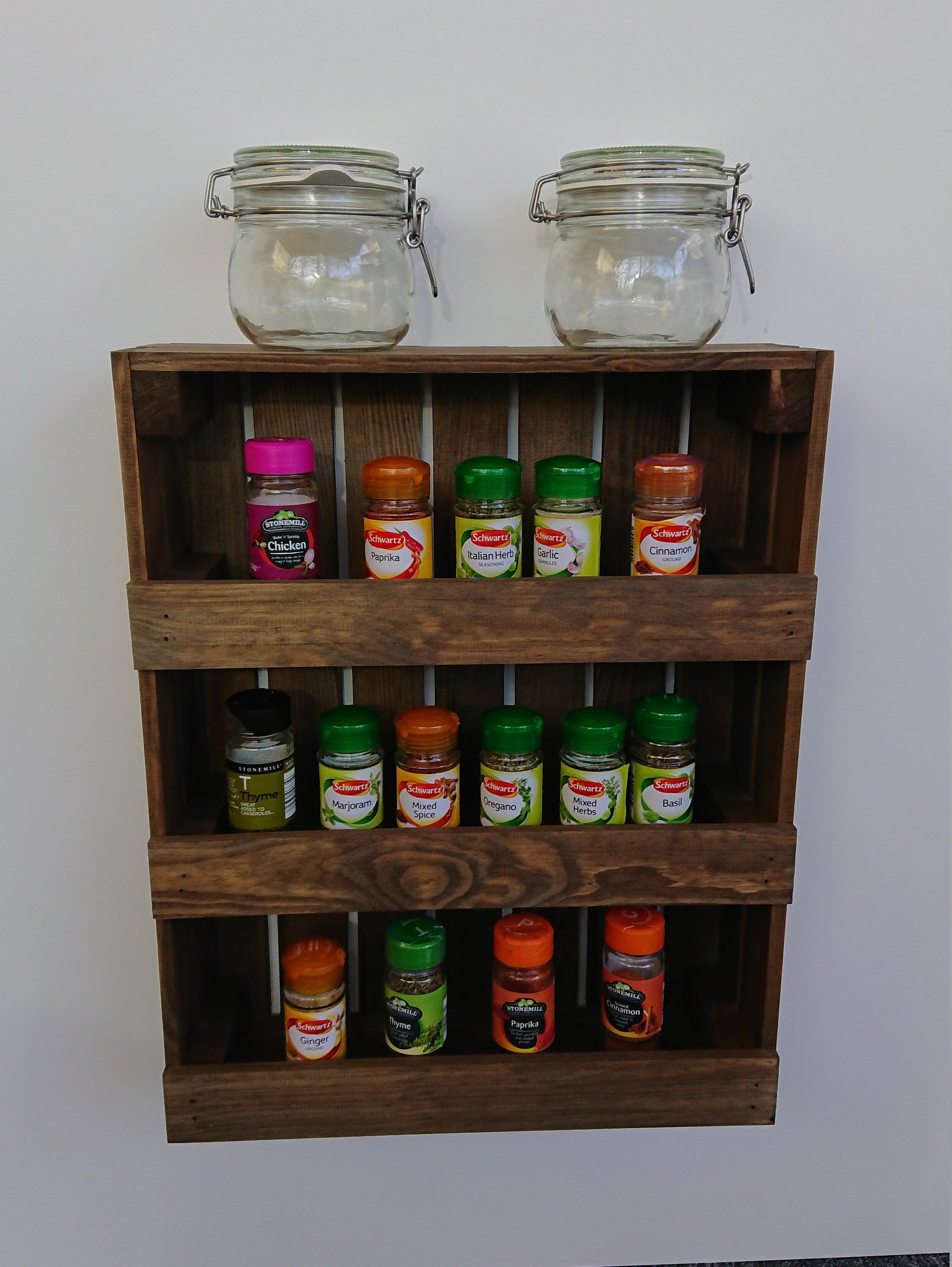 Handmade Wooden Spice Rack Storage Display Unit With 2 Shelfs | Etsy