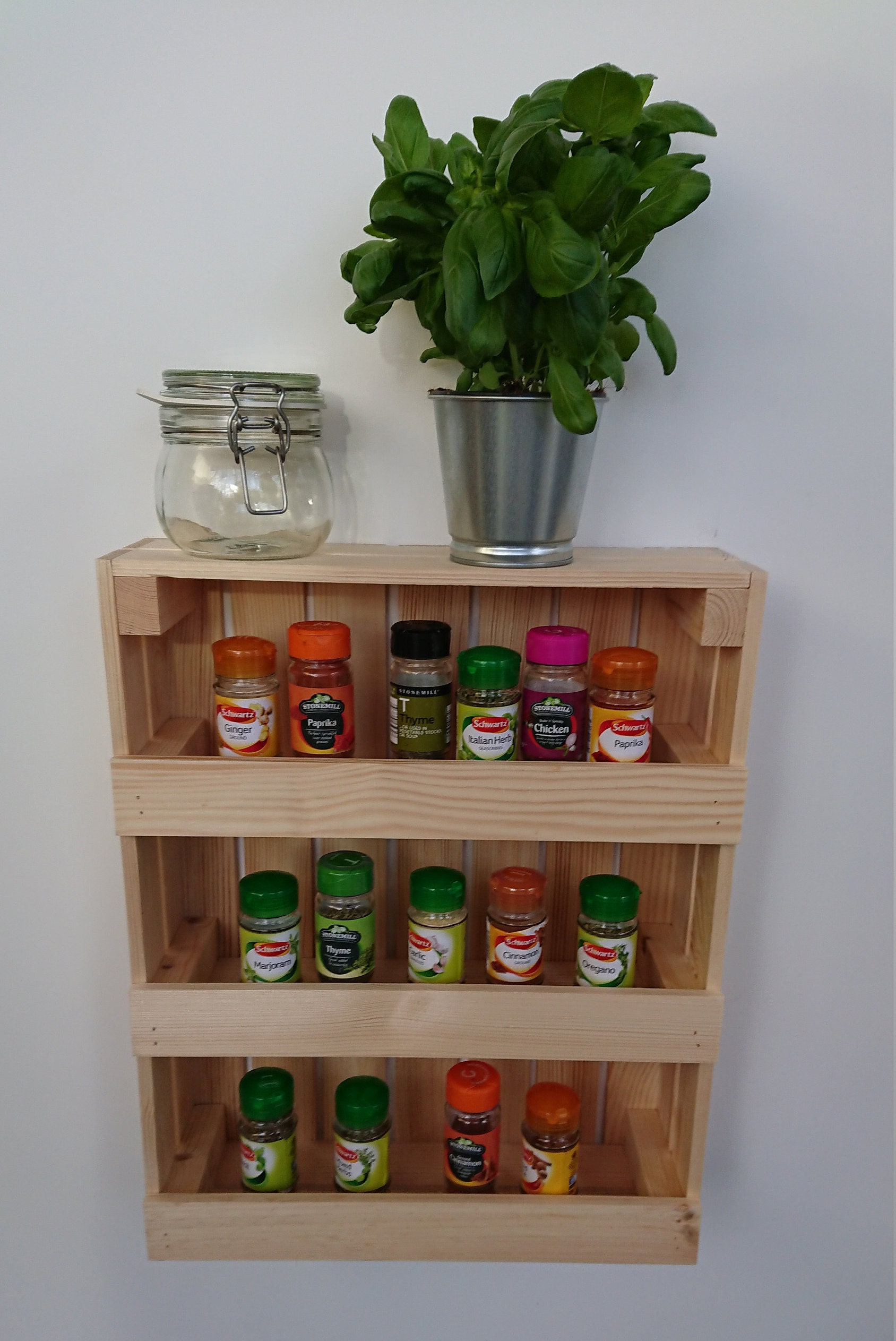 Handmade Wooden Spice Rack Storage Display Unit With 2 Shelfs Etsy