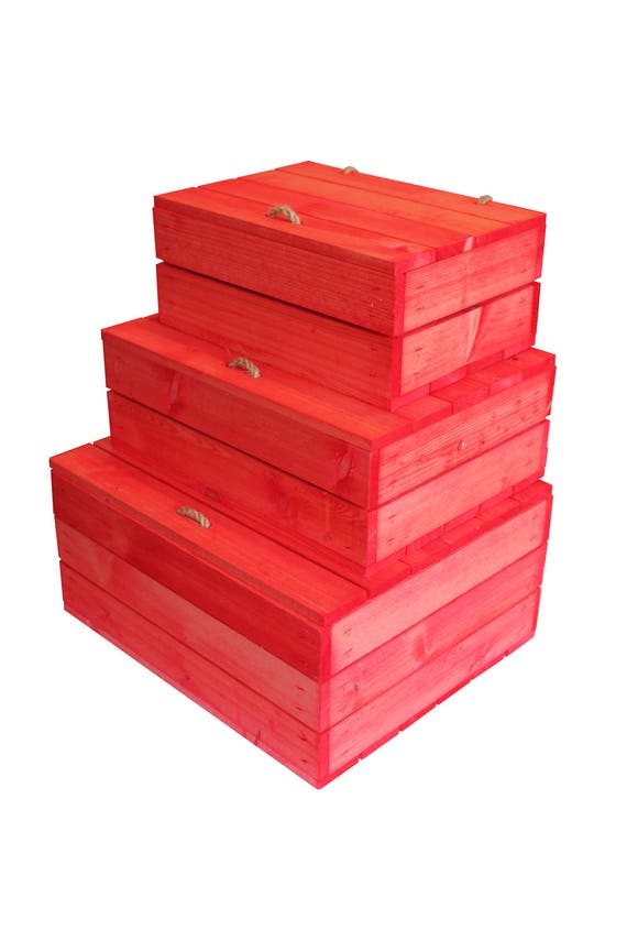 Christmas Eve Wooden Box Red Solid Pine Wood Decoupage Storage Gift Crate