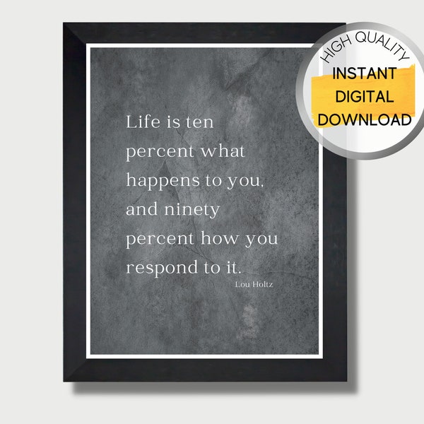 Lou Holtz Sports Quote, Life is 10 Percent What Happens to You and 90 Percent How You Respond To It, Inspirational Office Decor, PRINTABLE