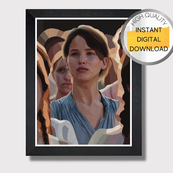 Katniss Everdeen Hunger Games Fan Art, Digital Download Wall Decor Print, Printable Original Hand Drawn Artwork, IMMEDIATE DIGITAL DOWNLOAD