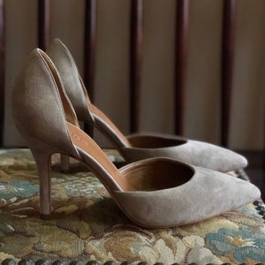 Vince Suede Pointed Toe Pumps in Light Beige