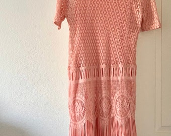 Vintage Pink Dress with Cotton Lace Overlayer