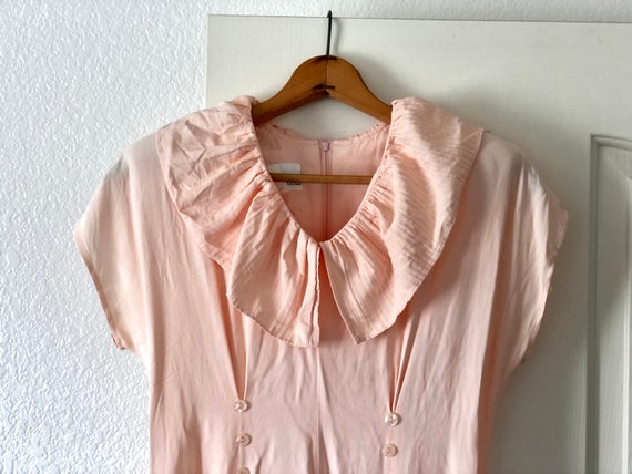 Vintage Blush Pink Dress with Ruffle Collar - image 1