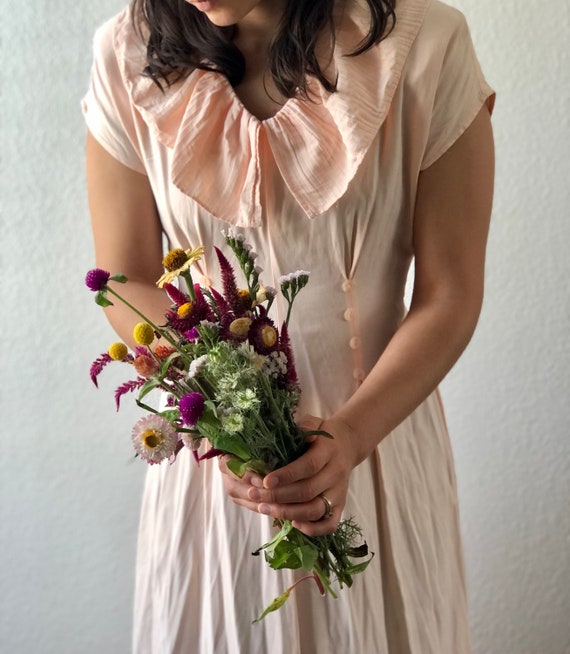 Vintage Blush Pink Dress with Ruffle Collar - image 8