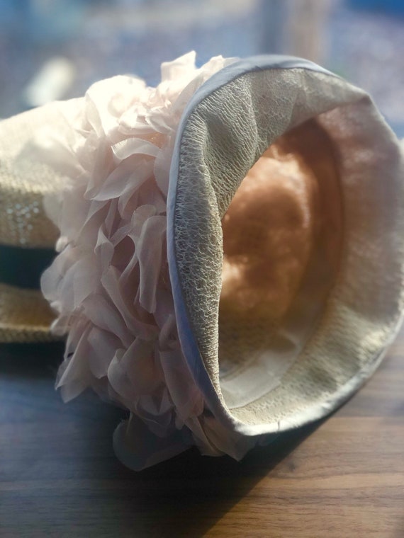 Vintage Floral Net Hat with Chiffon Petals in Champag… - Gem