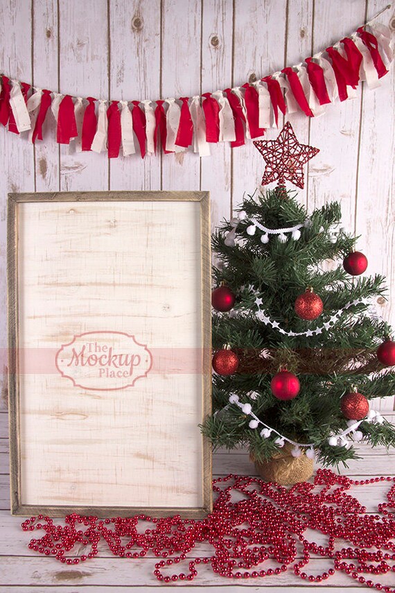 Free Christmas Mockup Holiday Digital Download Red (PSD