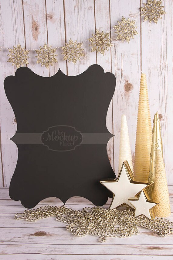 Christmas Mockup Gold Candles Chalk Sign Christmas Mockup Gold Candles Chalk Sign