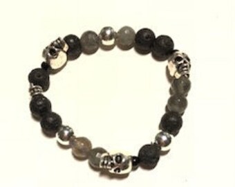 Lava stone and skeleton head bracelet for essential oils
