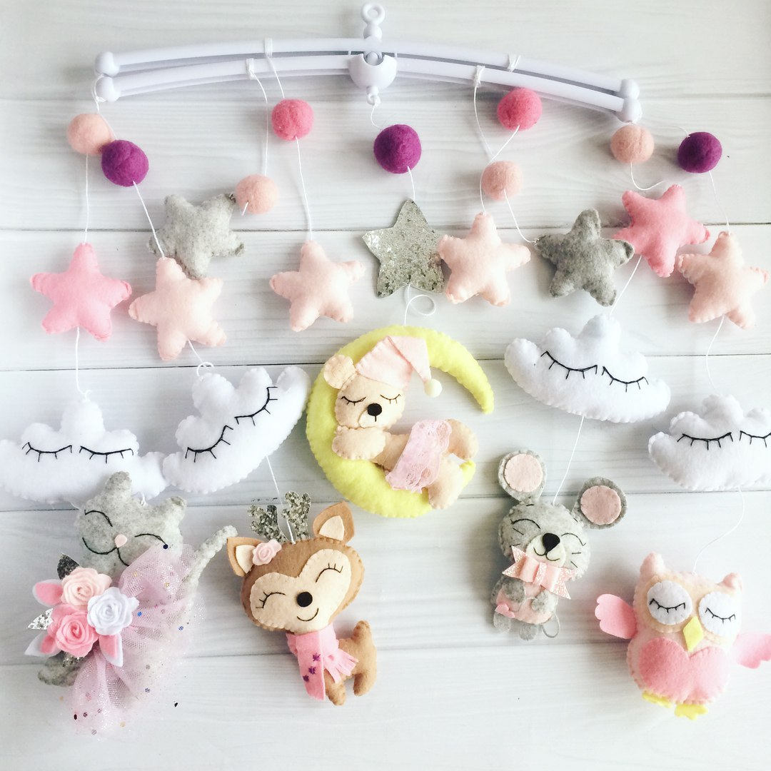 pink mobile for crib