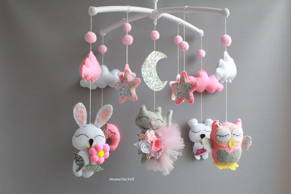 Baby Mobile Pink Mobile Nursery Mobile Cat Mobile Crib Mobile Etsy