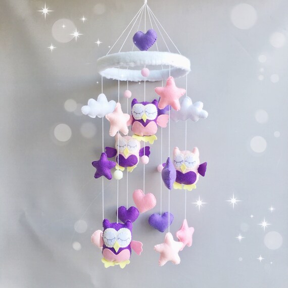 Owl Mobile Purple Baby Mobile Pink Mobile Owl Crib Mobile Owl Etsy