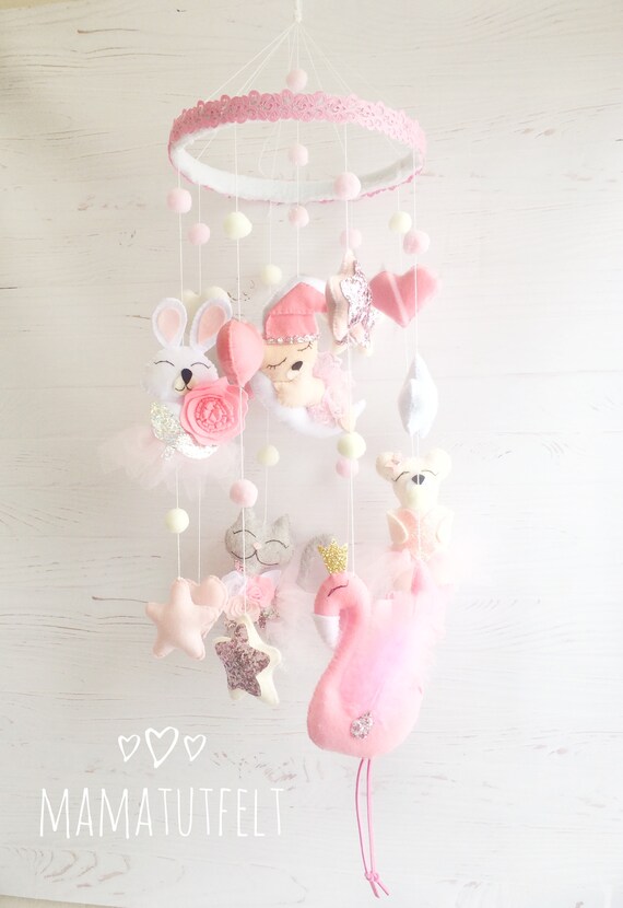 Baby Mobile Pink Mobile Nursery Mobile Crib Mobile Bunny Etsy
