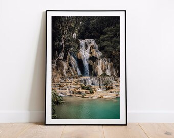 LUANG PRABANG LAOS / Kuang Si Waterfall Print Wall Art Poster di viaggio / Regalo di paesaggi del Laos / Poster decorativo da parete / Souvenir di Luang Prabang
