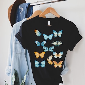 Dark Cottagecore Butterflies Shirt, Dark Academia Shirt, Botanical Shirt, Cottagecore gift for Women, Goblincore Clothing, Fairycore tee