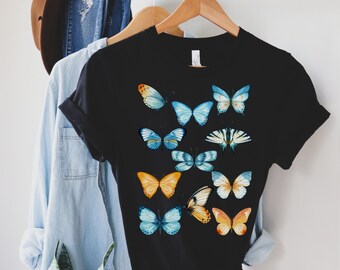 Dark Cottagecore Butterflies Shirt, Dark Academia Shirt, Botanical Shirt, Cottagecore gift for Women, Goblincore Clothing, Fairycore tee