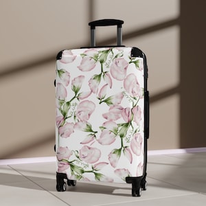 Beautiful Floral Travel Suitcase, Gift for Traveler, Airplane Luggage, Carry on Suitcase, Hard Shell Luggage for Tavel, Personalied Luggage