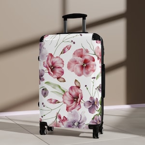 Beautiful Floral Travel Suitcase, Gift for Traveler, Airplane Luggage, Carry on Suitcase, Hard Shell Luggage for Tavel, Personalied Luggage