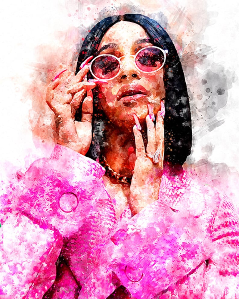 Cardi B, Cardi B Hip Hop Art Print, Rapper Poster, Female Rapper, Hip Hop Fan Decor Watercolor 