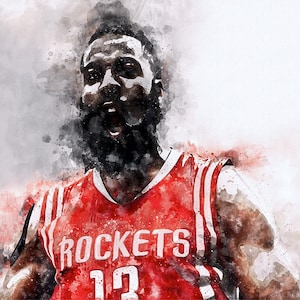James Harden, Sports Art Print, Basketball Poster, Kids Decor, Watercolor Contemporary Abstract Drawing Print, Man Cave