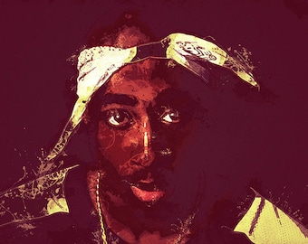 Tupac Hip Hop Artist, Hip Hop Art Print, Rapper Poster, Wall Decor, Watercolor Contemporary Abstract Drawing Print, Man Cave