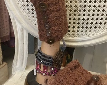 Mitaines au crochet 5 nuances de crème et marron