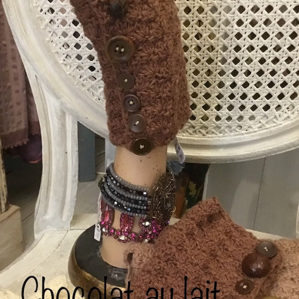 Mitaines au crochet 5 nuances de crème et marron